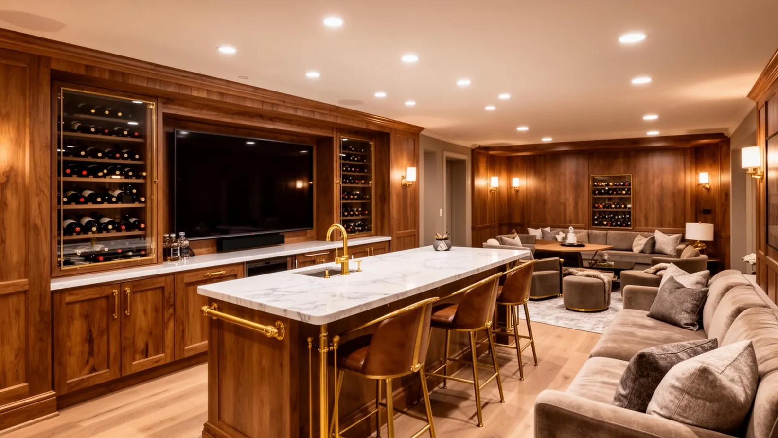 Basement with wet bar and theater